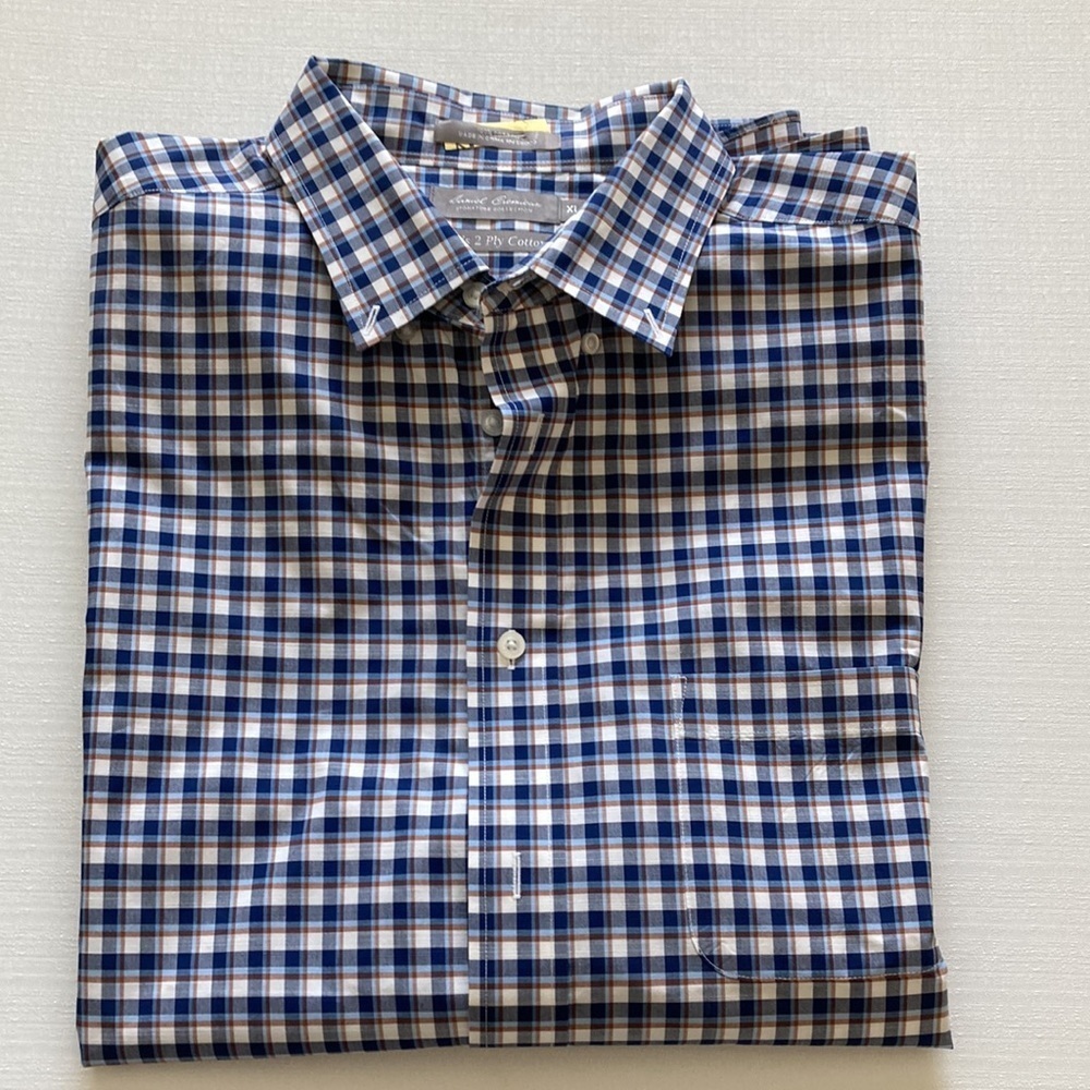 Daniel Cremieux Men's Short Sleeve Button Down Blue White Rust S XL‎